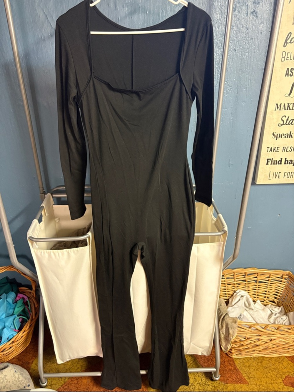 Black Long-Sleeve Jumpsuit - Classic Slim Fit